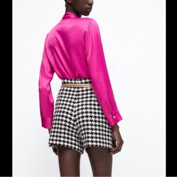 ZARA - Houndstooth Tweed High Waist Shorts sz L - Picture 5 of 10